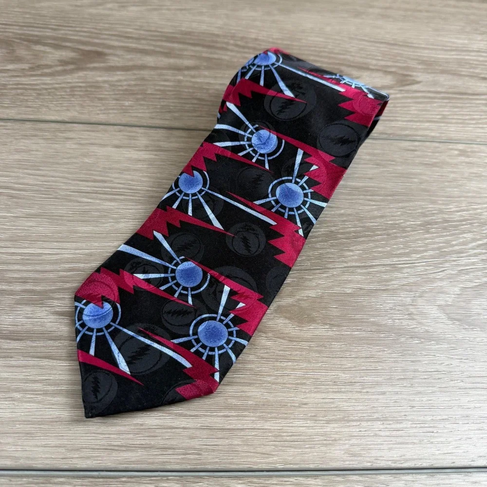 Grateful Dead Mens Necktie Sunshine Daydream Silk Lightning Bolt Black Red OS